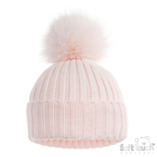 Pink Baby Girls Pom Pom Hat - Sparkle Pink soft touch