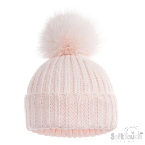 Pink Baby Girls Pom Pom Hat - Sparkle Pink