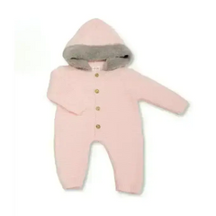 Pink Baby pram suit with faux fur hood