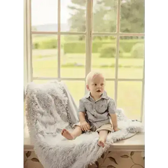 Pom Pom blanket in Blue