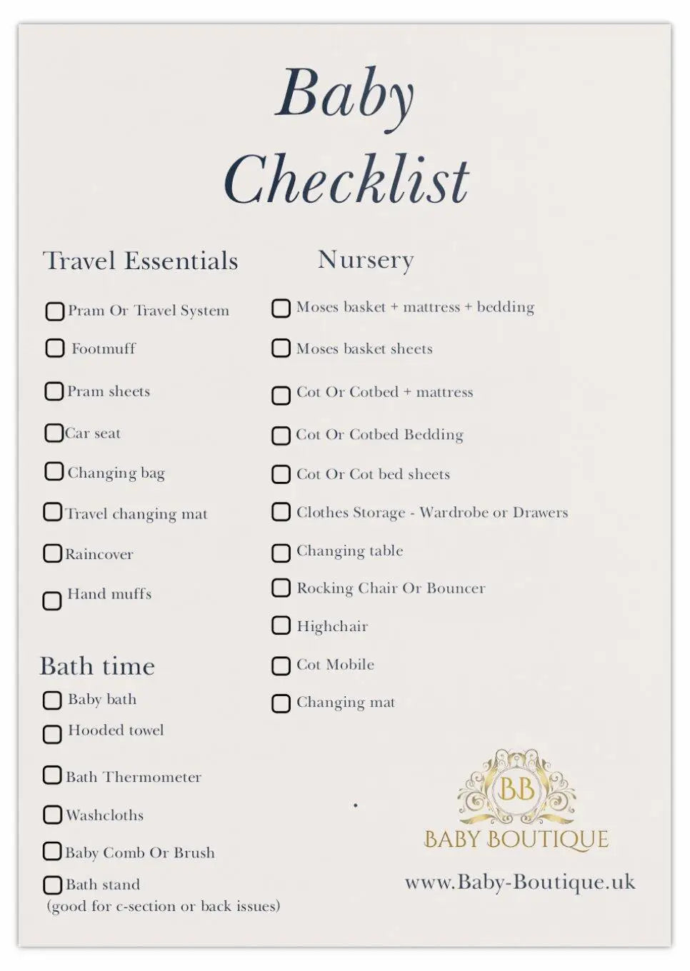 Baby Checklist - Essential Baby Items