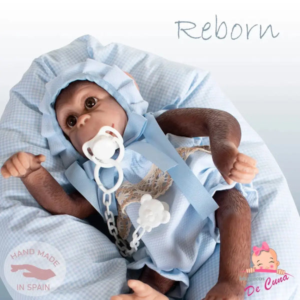 Reborn Boy Monkey Lolo with Blue Spanish Romper and Dummy De Cuvas