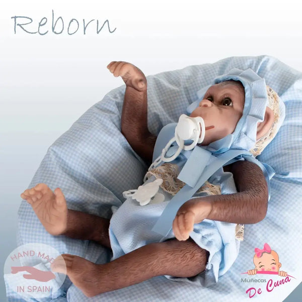 Reborn Boy Monkey Lolo with Blue Spanish Romper and Dummy De Cuvas