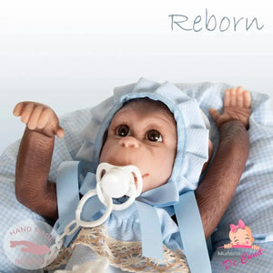 Reborn Boy Monkey Lolo with Blue Spanish Romper and Dummy De Cuvas