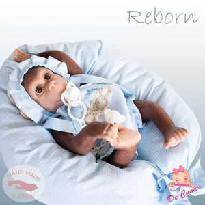 Reborn Boy Monkey Lolo with Blue Spanish Romper and Dummy De Cuvas