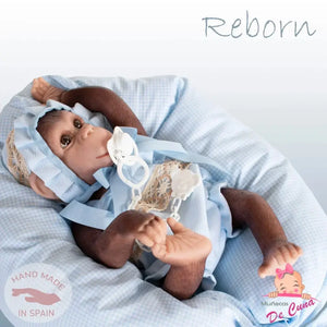 Reborn Boy Monkey Lolo with Blue Spanish Romper and Dummy De Cuvas