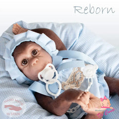 Reborn Boy Monkey Lolo with Blue Spanish Romper and Dummy De Cuvas