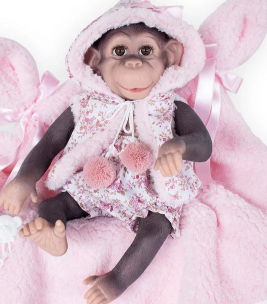 Reborn Girl Monkey with Pink Romper and Dummy  De Cuvas   