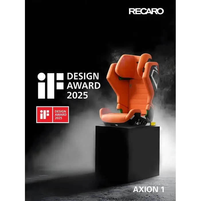 Vibrant Orange AXION 1 on a black pedestal beside the iF Design Award 2025 logo.