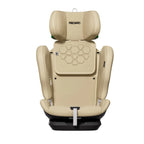 Recaro VELIX 1 in Elegant Beige, front view with raised headrest and hexagonal stitching on the backrest.