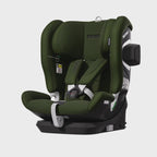 Recaro VELIX 1 in Epic Green, angled front view with padded harness, black base and outer side attachment.