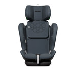 Recaro VELIX 1 in Gallant Grey, front view with raised headrest and hexagonal stitching on the backrest.