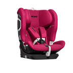 Recaro VELIX 1 in Wow Pink, angled front view showing padded harness, central buckle and adjustment strap.