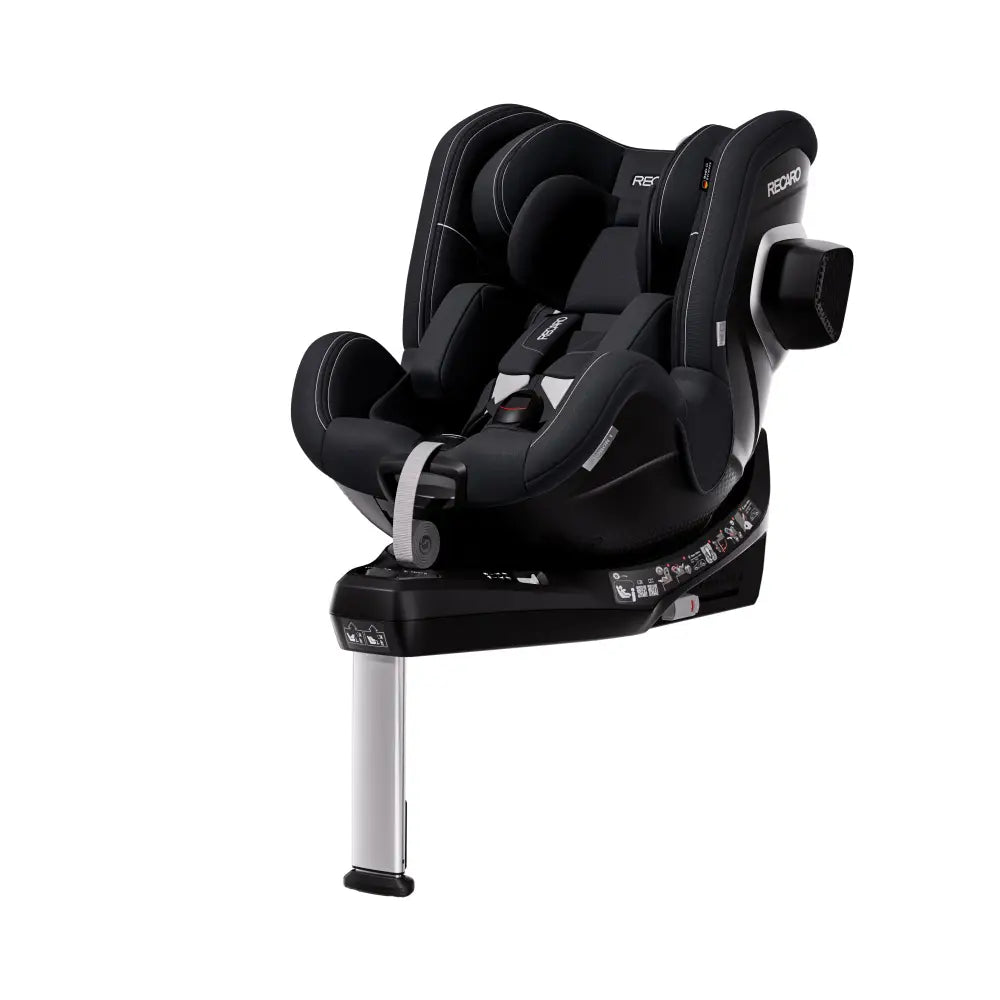 Fresh Black TORON 1, angled front view with padded insert, harness, contrast stitching and black side attachment.
