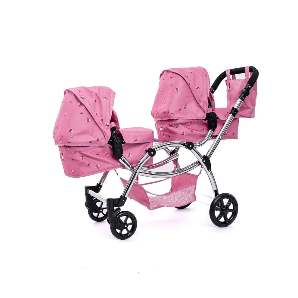 dolls double stroller Roma Darcie Pink Twin Dolls Pram – Luxury Dolls Double Pram for Ages 3–14 – Baby Boutique UK