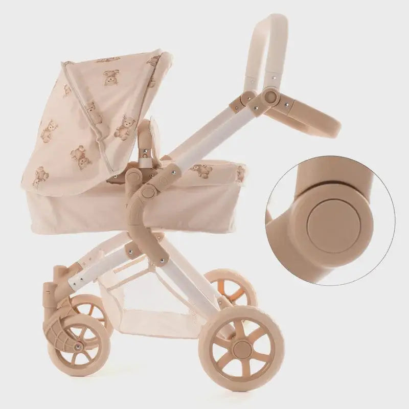 Roma Teddy Single Dolls Pram – Classic Teddy Print Pram for Ages 3+ Roma Prams