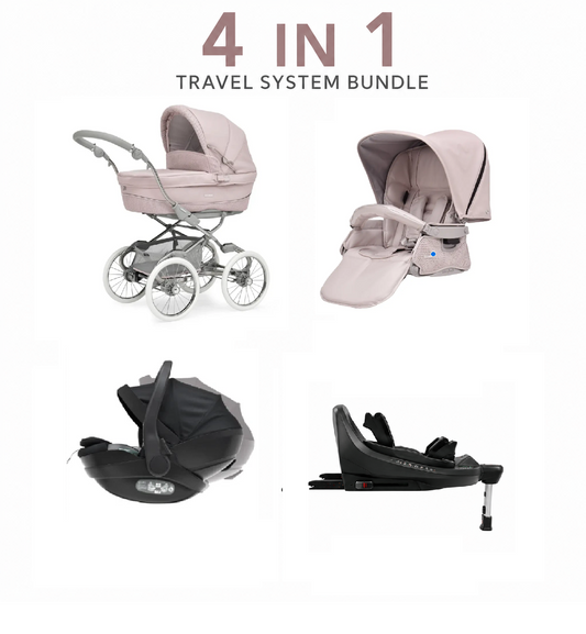 Bébécar Stylo Class Roselle 4 in 1 Travel System with Aurea Car Seat & 360 Isofix
