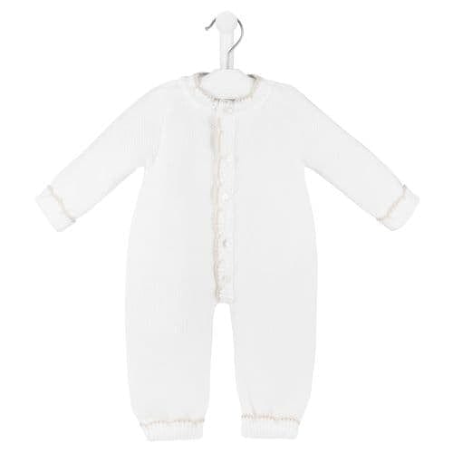 Scalloped Edge Knitted Romper in White & Taupe General Dandelion Baby Wear   