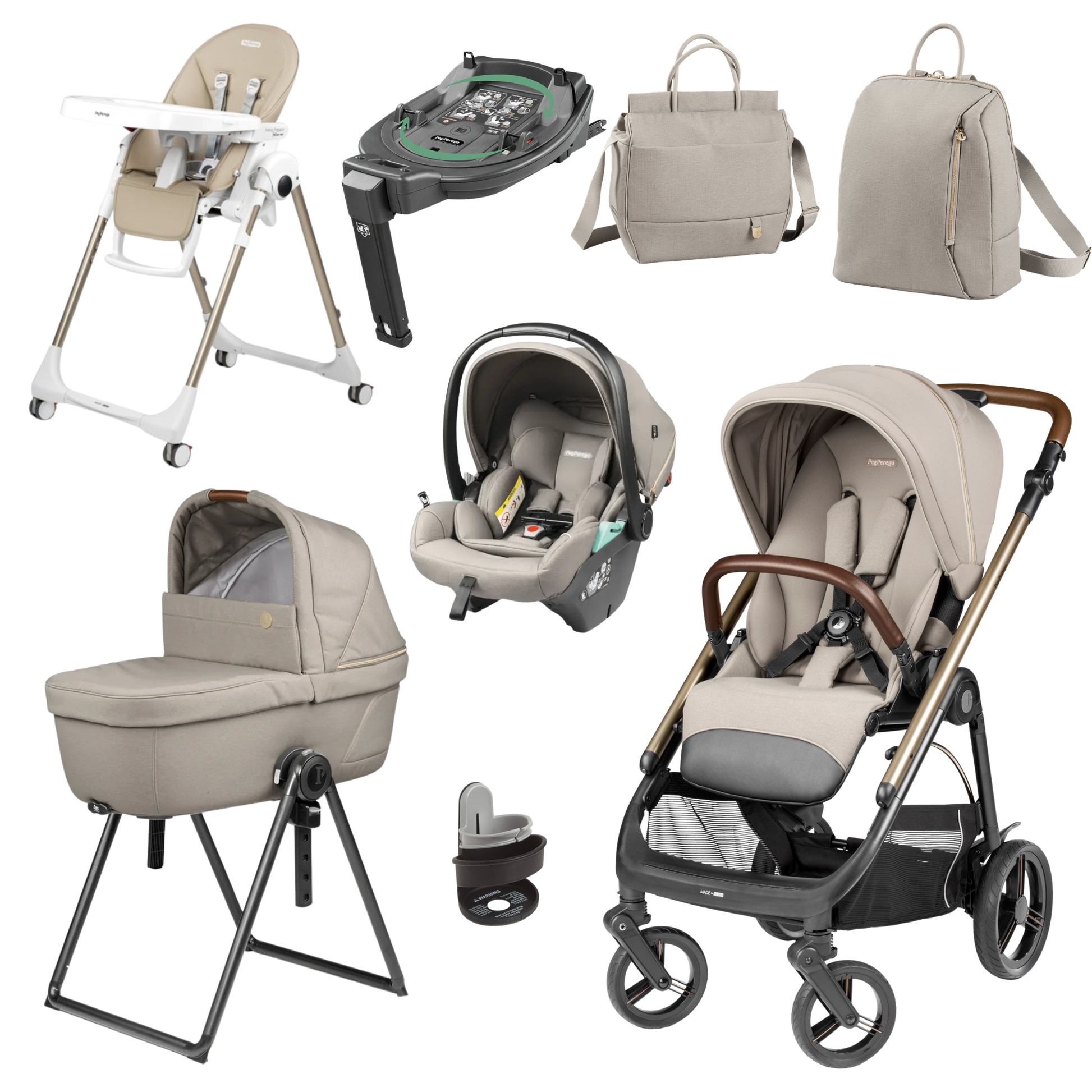 Beige and black peg perego veloce elite stroller with wooden handlebars in astral travel system bundle