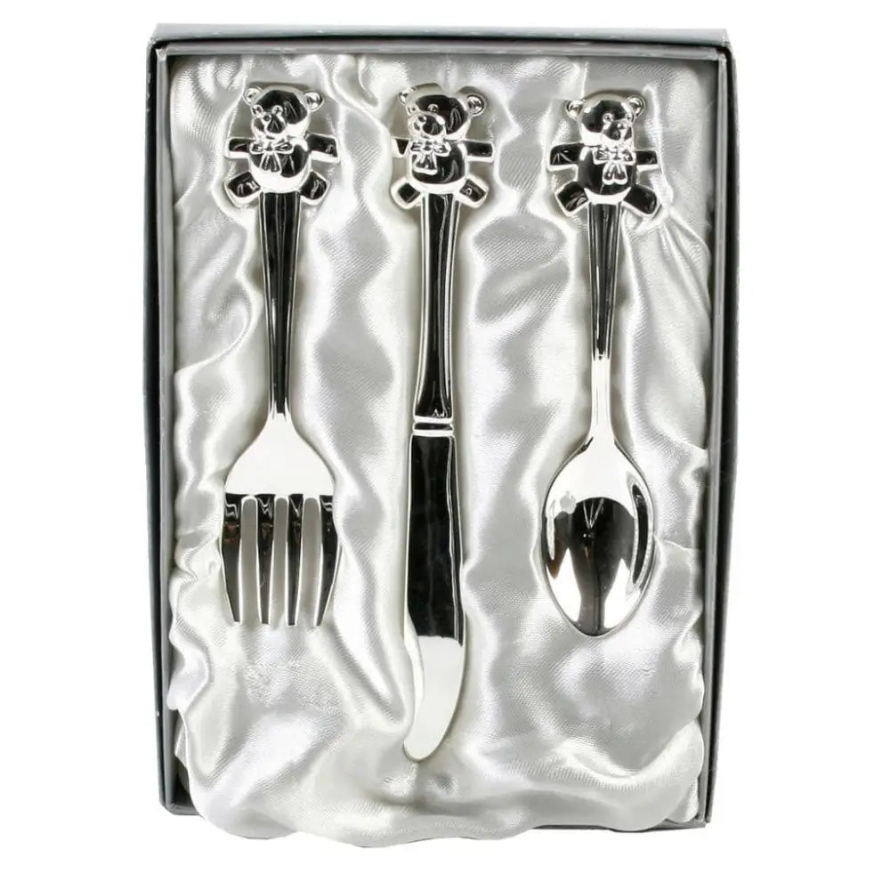 Silver Plated Baby Cutlery Set with Teddy Tops General Bambino's