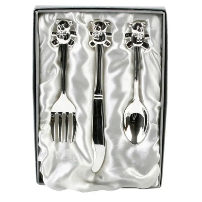 Silver Plated Baby Cutlery Set with Teddy Tops General Bambino's