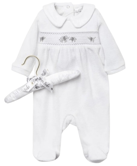 Smocked Elephant Velour Sleepsuit General Bonjour Bebe   