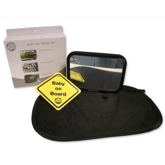 Snuggle Baby Car Travel Set with Sunshade Mirror & Baby On Board Sign