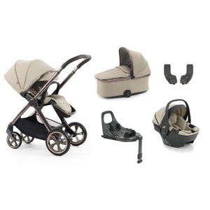 Oyster 4 buttermilk essentials travel system with beige and black oli violette stroller set and metallic frame