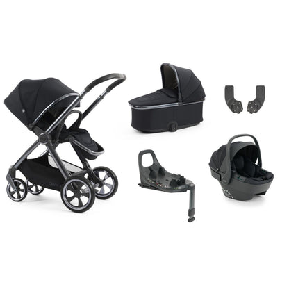 Black oyster 4 carbonite essentials travel system stroller with sleek metallic accents and four-wheel design