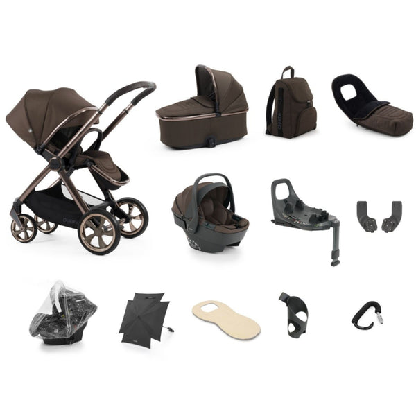 Brown and black baby stroller with sleek modern design from oyster 4 chocolate velvet ultimate travel system