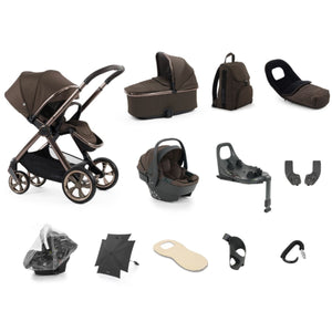 Brown and black baby stroller with sleek modern design from oyster 4 chocolate velvet ultimate travel system