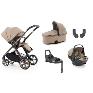 Beige and black Oyster 4 Fawn essentials travel system with capsule 360 car seat and rotating ISOFIX base