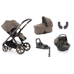 Brown oyster 4 mink luxury travel system with capsule 360 car seat and rotating isofix base with carrycot and stroller