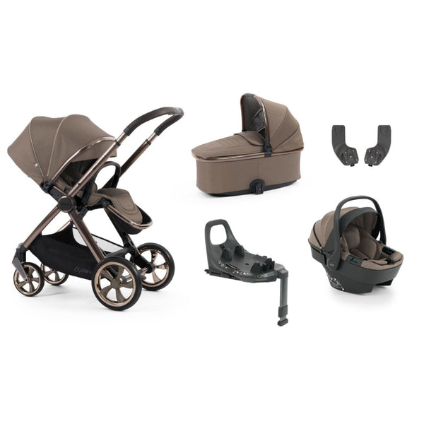 Brown oyster 4 mink luxury travel system with capsule 360 car seat and rotating isofix base with carrycot and stroller