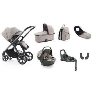 Beige and black convertible stroller system with sleek modern design from oyster 4 stone luxury travel system
