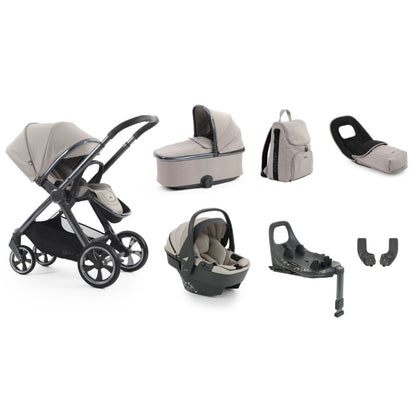 Beige and black convertible stroller system with sleek modern design from oyster 4 stone luxury travel system