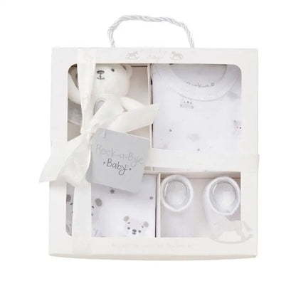 Unisex Baby 4 piece Teddy Box Gift Set rock a bye baby