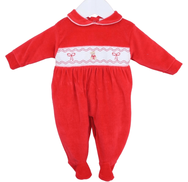 Unisex Baby Christmas Smocked Red Sleepsuit Pex