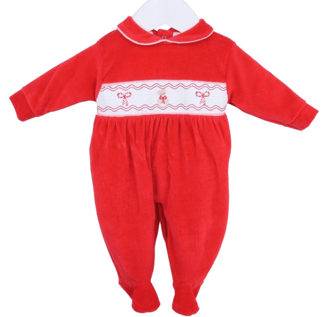 Unisex Baby Christmas Smocked Red Sleepsuit