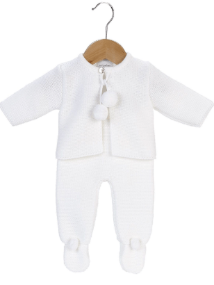 Unisex Baby Dandelion Clothing knitted pom set in white  Dandelion Baby Wear 6-12m  
