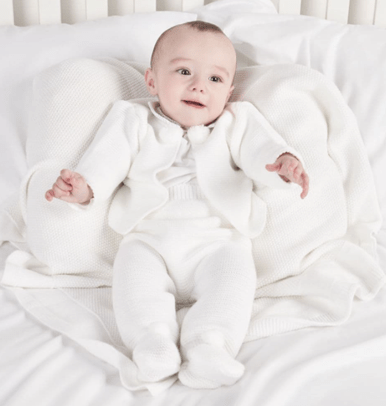 Unisex Baby Dandelion Clothing knitted pom set in white General Dandelion Baby Wear   