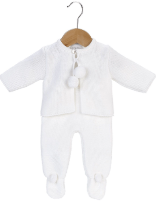 Unisex Baby Dandelion Clothing knitted pom set in white General Dandelion Baby Wear   