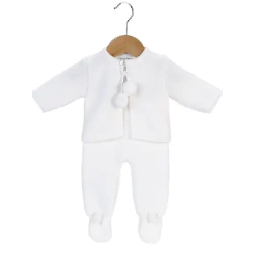 Unisex Baby Dandelion Clothing knitted pom set in white General Dandelion Baby Wear   