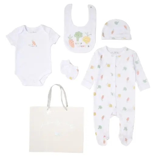 Unisex Baby “Keep Growing” 5 Piece Layette Set – White