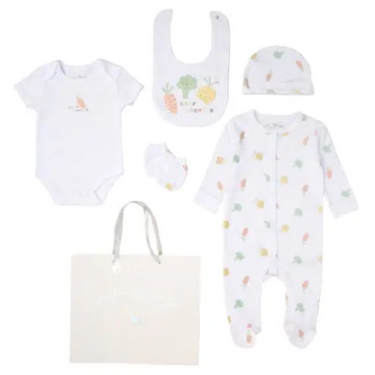 Unisex Baby “Keep Growing” 5 Piece Layette Set – White