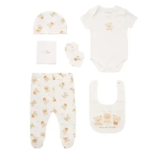 Unisex Baby Layette Set with Bears Design and Memory Book rock a bye baby