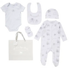 Unisex Baby “Little One Elephant” 5 Piece Layette Set – White & Grey
