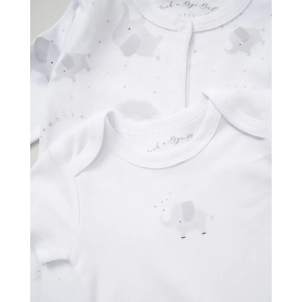 Unisex Baby “Little One Elephant” 5 Piece Layette Set – White & Grey
