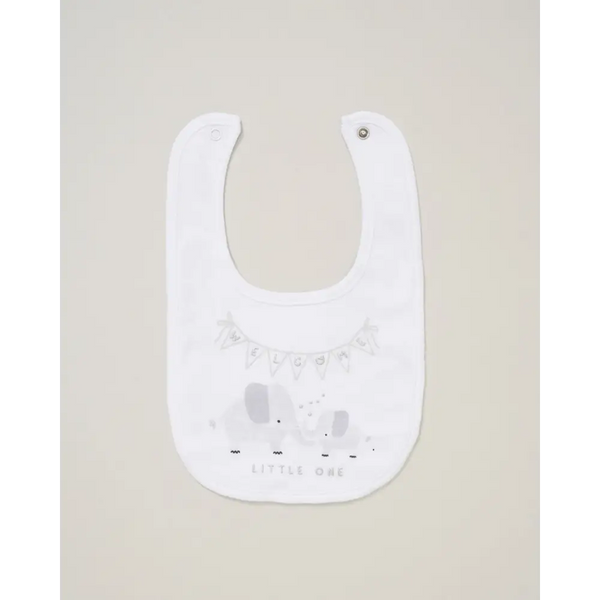Unisex Baby “Little One Elephant” 5 Piece Layette Set – White & Grey
