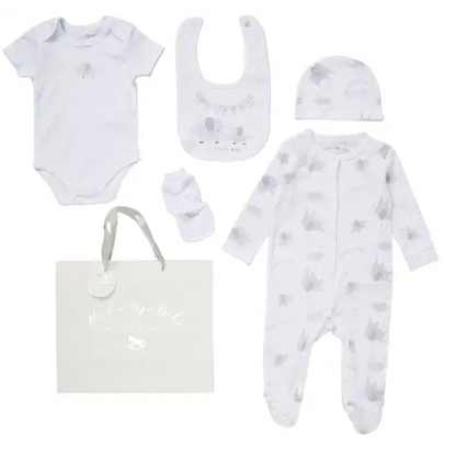Unisex Baby White & Grey Elephants 5 Piece Set